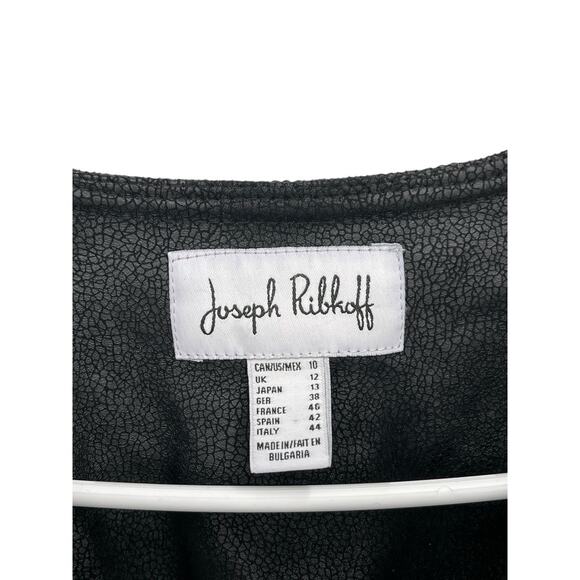 Joseph Ribkoff Jacket Leather Look Chain Bead Detail Black Silver Size 10 - Picture 8 of 13